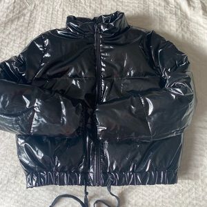 H&M Cropped Black Shiny Puffer Jacket